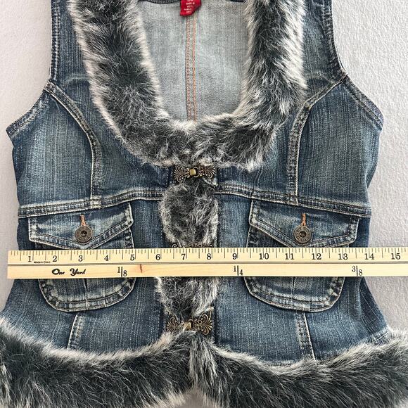 Vintage Y2K Guess Jeans Denim Vest With Faux Fur Trim Size Large - Picture 15 of 16